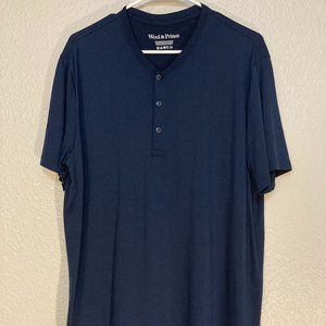 Wool & Prince Short Sleeve Henley Size Large Navy Blue